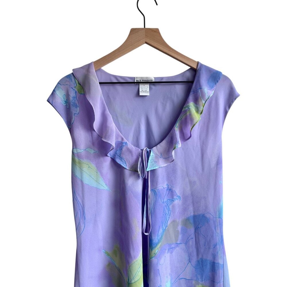 Ethereal Ivy & Annabelle Lavender Watercolor Dress Flutter Lettuce Hem y2k Large - Picture 2 of 5